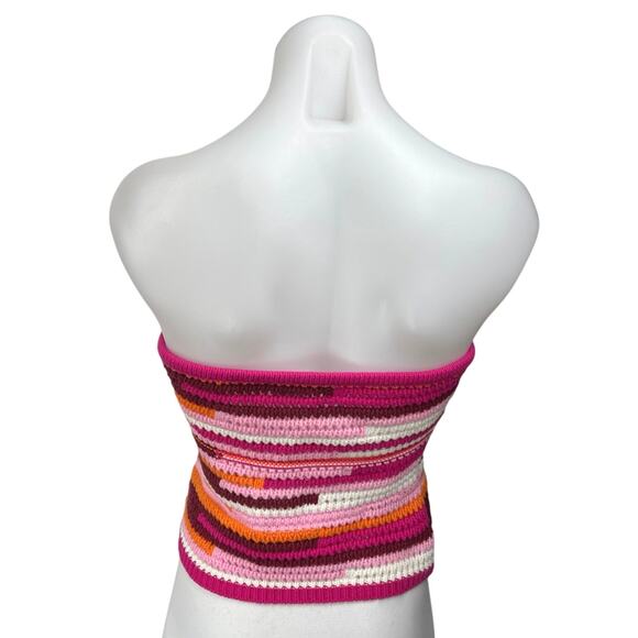 Lovers + Friends Multicolor Crochet Knit Striped Sleeveless Cami Crop Tube Top S - Picture 2 of 4